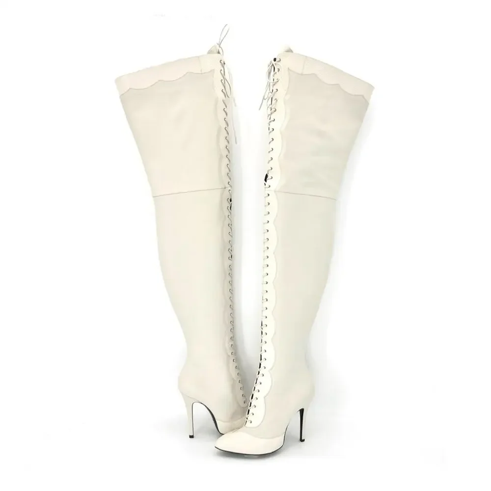 NIB Gucci Harriet Thigh High Python Print Pointed Toe Heeled Boots 40
